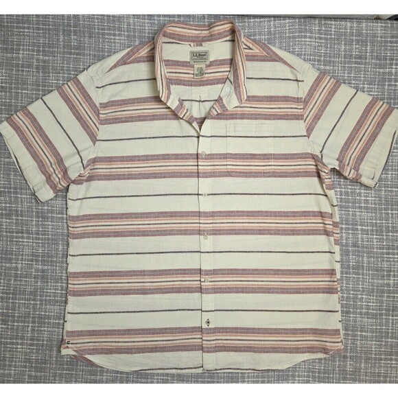 LL Bean Hemp Blend Backyard BBQ Shirt Neutral Tones SS Untucked Length Men’s L - Picture 11 of 12